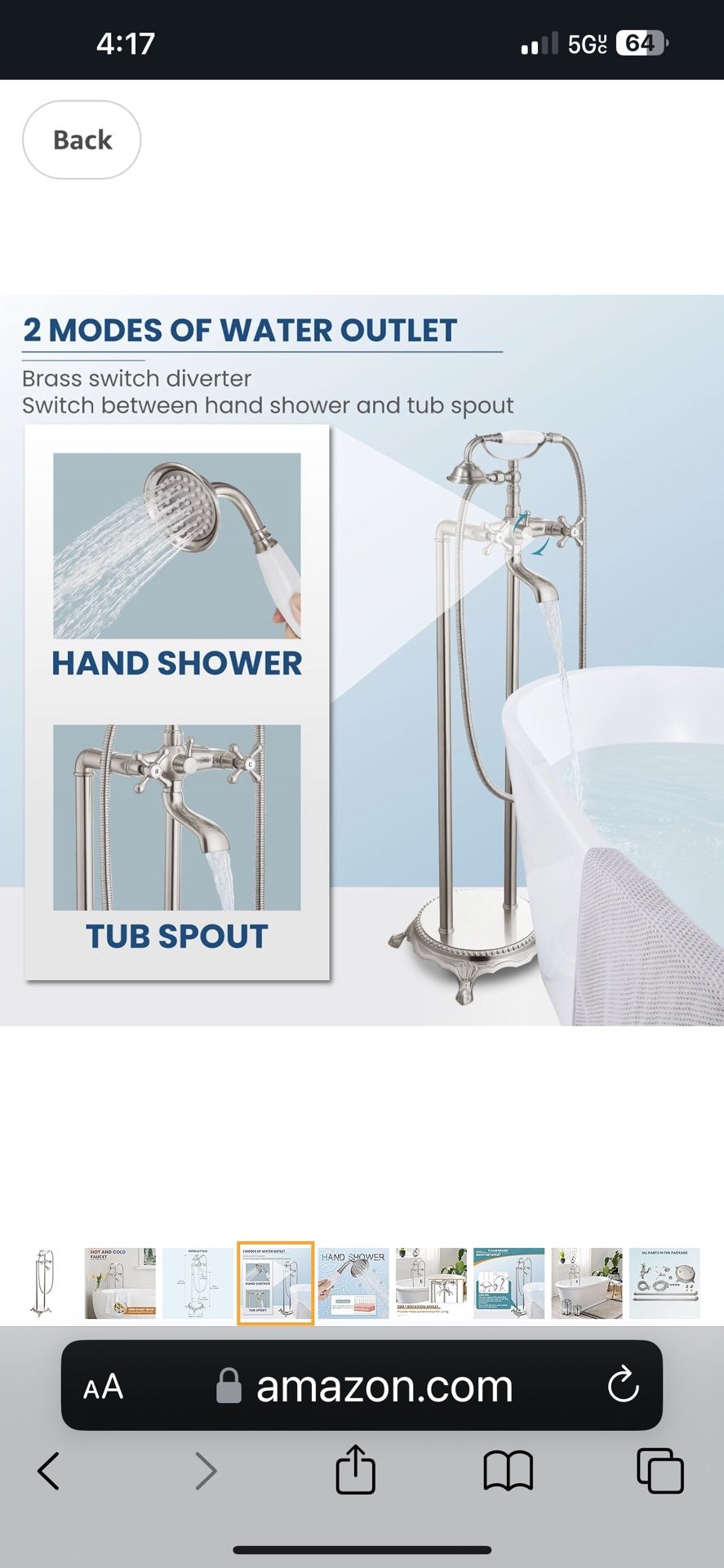 Freestanding Bathtub Faucet Floor Mount Tub Filler with Double Cross Knobs 360° Rotation C61 N $80