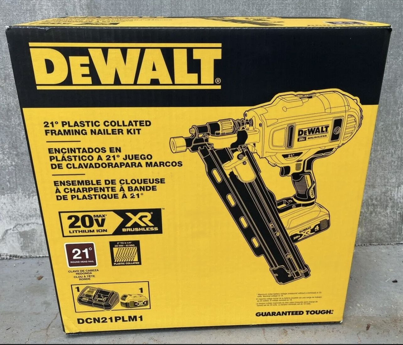 DEWALT 20-Volt MAX XR Lithium-Ion Cordless Brushless 2-Speed 21° Plastic Collated Framing Nailer with 4Ah Battery and Charger