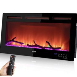 Electric Fireplace, 36-inch Recessed and Wall Mounted Adjustable Flame Colors and Speed with Remote Control & Timer, 1500 W, Black