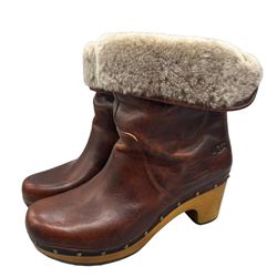 Ugg Lynnea II Chestnut Brown Sheepskin Shearling Lined Studded Clog Boot Size 8