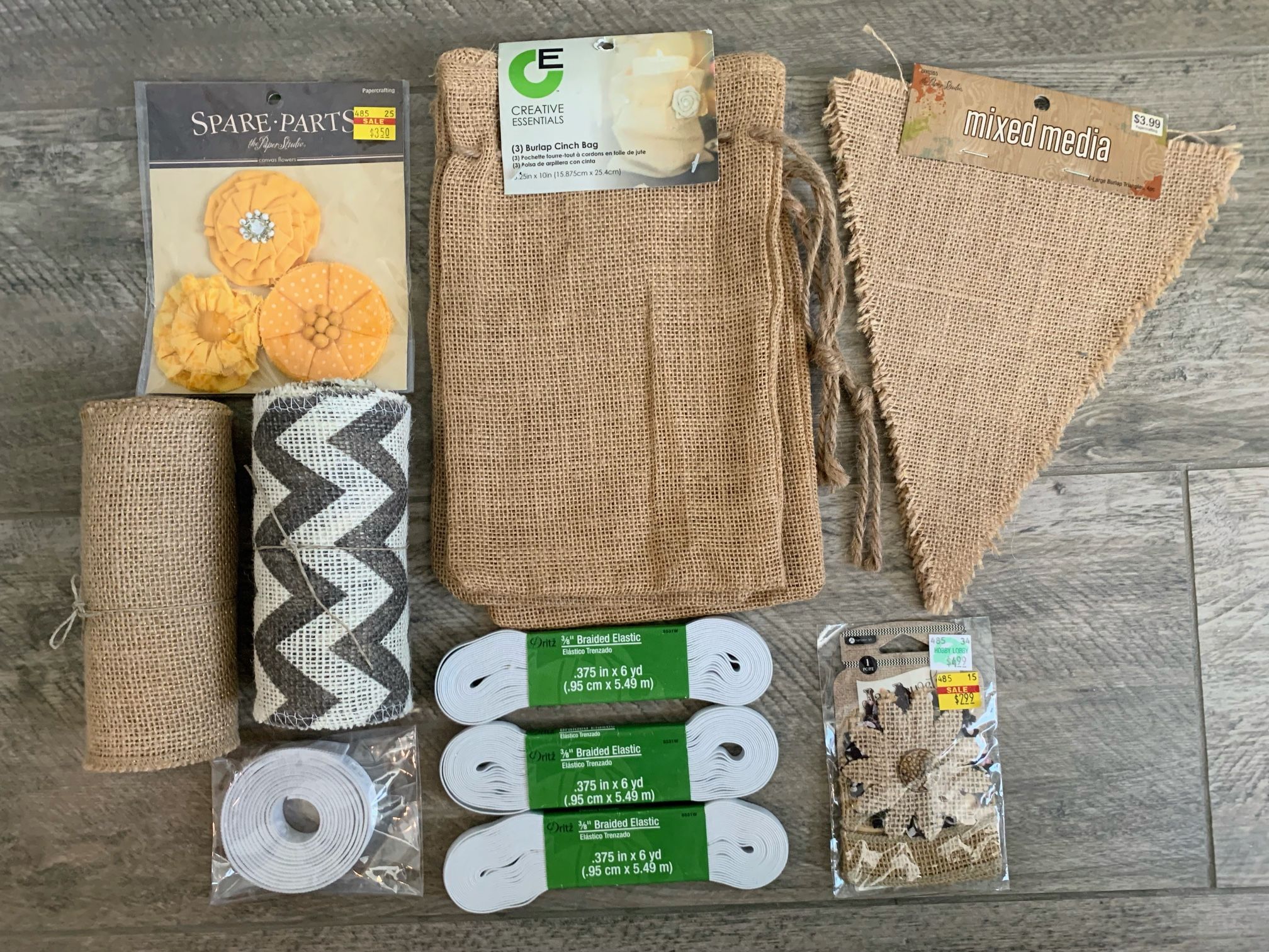 Burlap, Elastic And Flower Embellishments For DIY Crafts