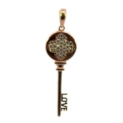 Woman’s Ladies 14k Rose Gold Love Key Charm With Clear Stones Pendant For Necklace 1.5” Inch GP3121978