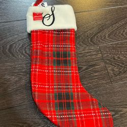 LETTER S  WONDERSHOP TARGET Plaid RED CHRISTMAS STOCKING MONOGRAM RED 18" NEW