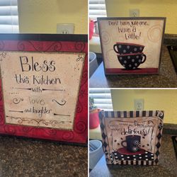 Set of 3 Kitchen Signs. $4 total. (79902 on Mesa near Don Haskins)