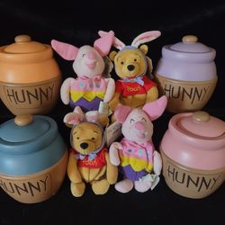 4 Disney Plush Beanie Baby  Winnie The Pooh & Piglet