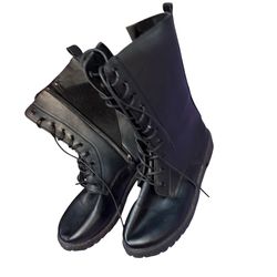 Black Combat Boots Lace-Up Side Zip Women’s Size 10 (EU 42) – Chunky Lug Sole