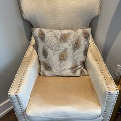Upholstered Accent Chair – Nailhead Trim – Includes Decorative Pillow