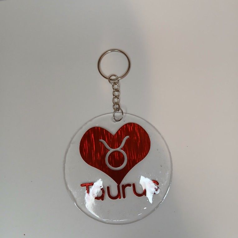 Red heart handmade zodiac keychain 3 in