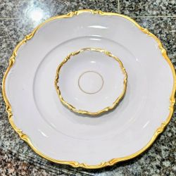 2 Pieces Mitterteich Bavaria China Replacement: 1 Dinner Plate & 1 Demitasse Saucer (Pattern 1507)