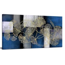 24x48 Abstract Canvas Wall Art Golden Ginkgo Leaf Painting Artwork Modern Leaves Picture