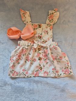 Girls Floral Ruffle Dress with Hair Bow, 6-9 Mo