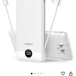 VEGER Portable Charger for iPhone Built in Cables and Wall Plug, 10000mah Slim Fast Charging USB C Power Bank, Travel Essential Battery Pack Compatibl