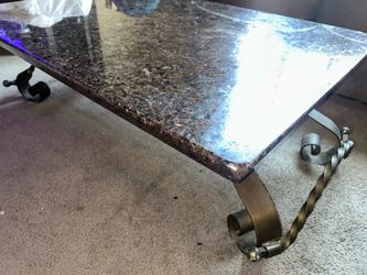 Solid Granite Coffee Table with Wrought Iron Base