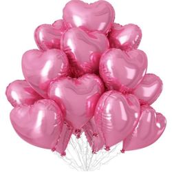 15Pc Pink Heart Foil 18” Balloons