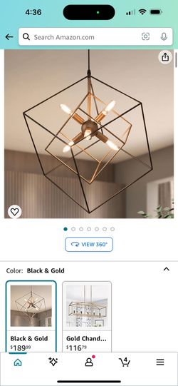 Durent Lighting Modern Chandelier Lighting Fixture, 6-Light Gold Geometric Chandelier, Cube Hanging Ceiling Light for Dinning & Living Room, Bedroom, 