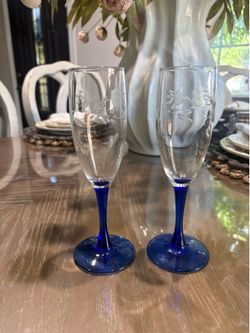 2. PRINCESS HOUSE HERITAGE cobalt BLUE STEM Champagne Flute Wine Glass 7-3/4"