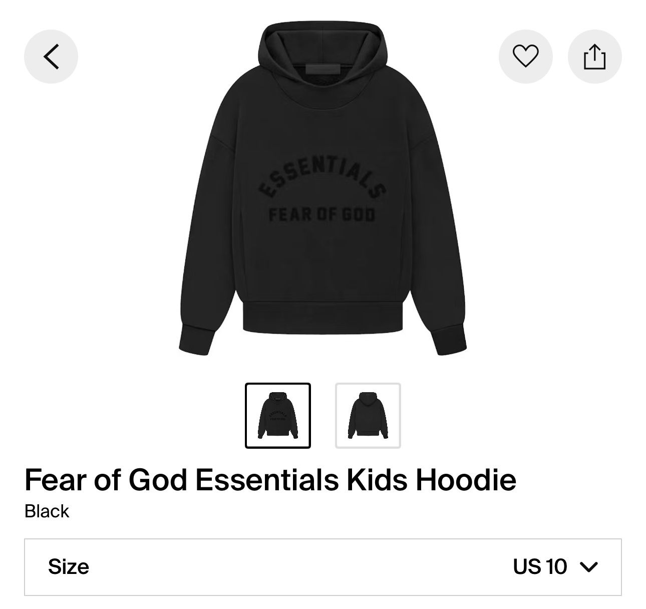 Fear Of God Essentials kids hoodie size 10