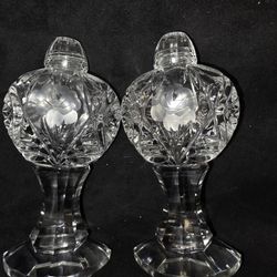 VINTAGE CUT CRYSTAL SALT AND PEPPER SHAKERS