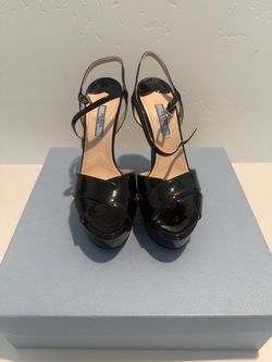 Prada Black Patent Leather Platform Sandals Size 38