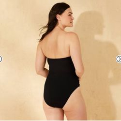 Women's Ribbed High Leg Bandeau One Piece Swimsuit - Shade & Shore Size: Large New 