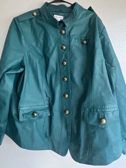 JL Studio by Jessica London Women's Teal 100% Leather vintage Jacket Sz 26