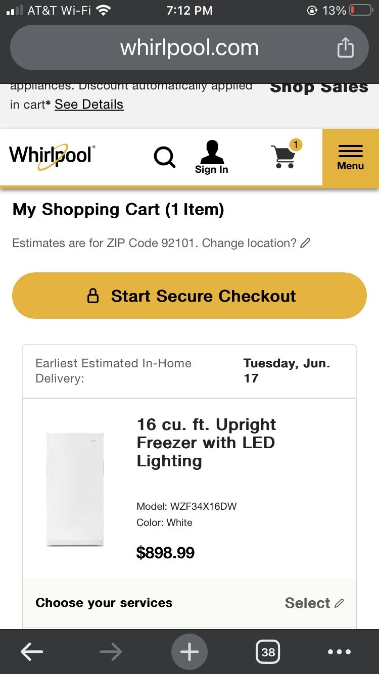 Whirlpool Household Freezer 16 Cu ft