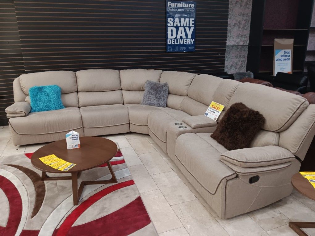 *Ad Special* Alejandra Mocha Fabric Reclining Sectional Sofa Only $1499 Limited Inventory!!! No Credit Needed Financing Available