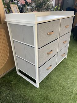 White Dresser with Fabric Drawers and Changing Top