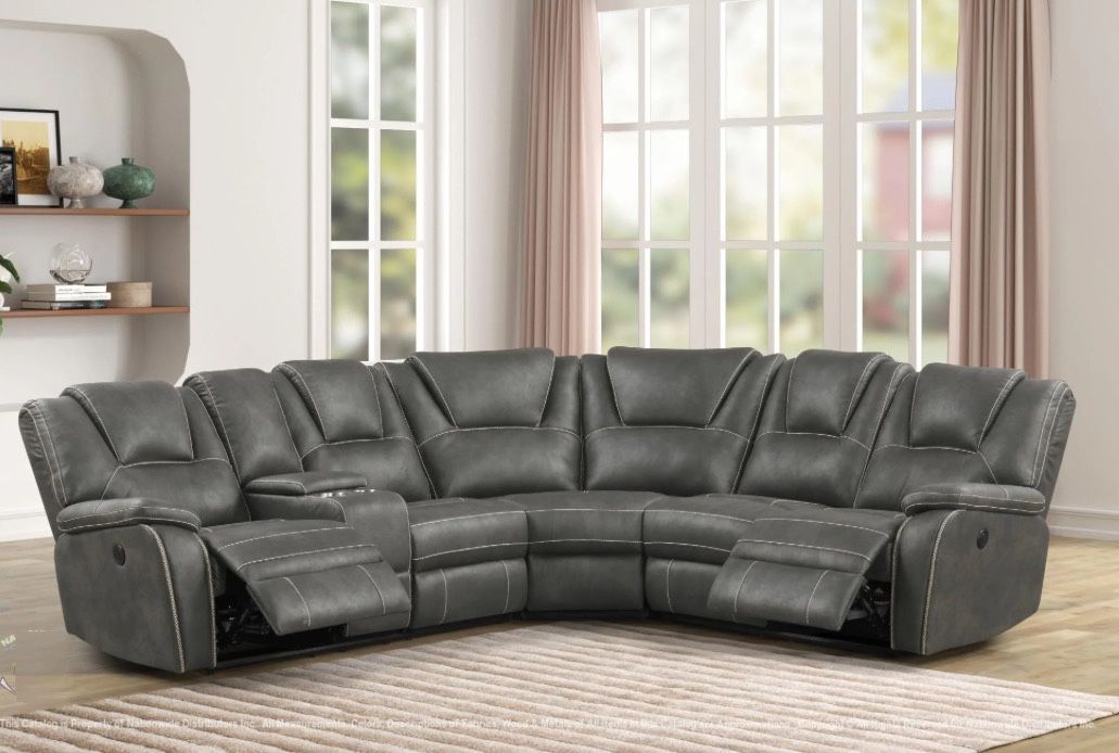 New 3 Piece Grey Power Motion Sectional with 2 Recliners