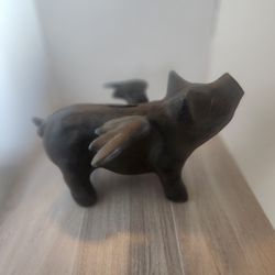 Cast Iron Pig with Wings Sculpture/ Piggy Bank/ Garden Ornament