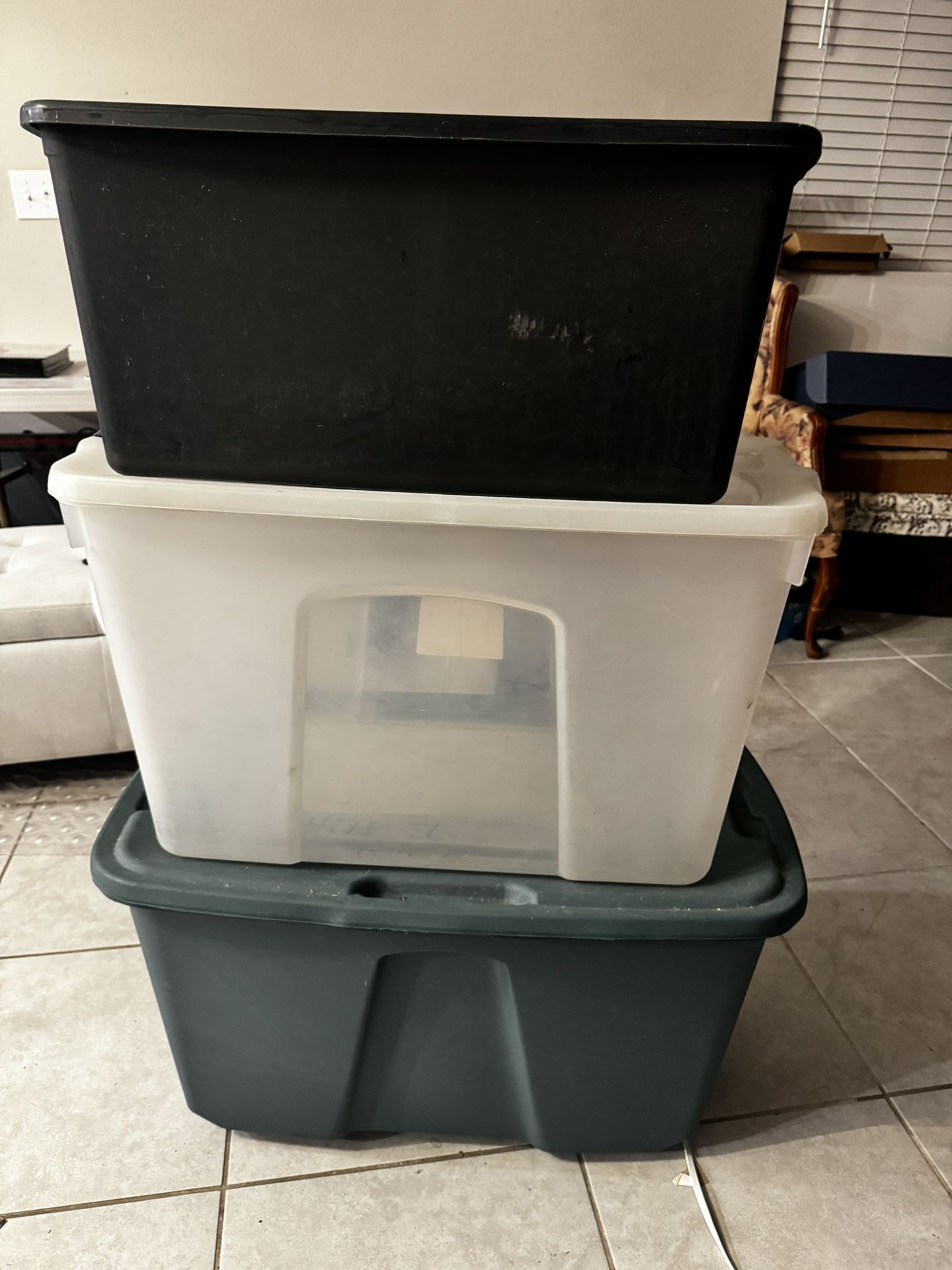 Set of 3 Large Storage Totes – Used, Good Condition 💲Price: $15 for all three