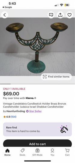 Vintage Candelabra Candlestick Holder Brass Bronze Candleholder Judaica Israel Shabbat Candleholder