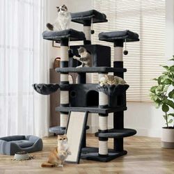 68" X-Large Cat Tree and Tower for Indoor Cats, Condo House with Scratching Board & Thick Posts, Dark Blue