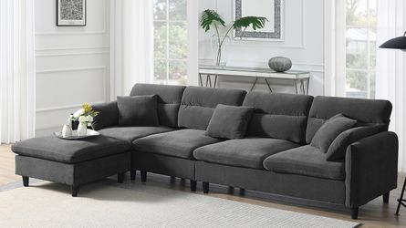 110”L Modern Convertible Sectional Sofa Chenille 