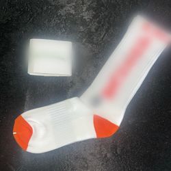 Branded White Crew Socks with Orange Heel and Toe