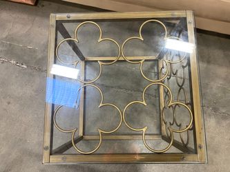 Gold Tone Quatrefoil Open Frame End Table with Glass Top