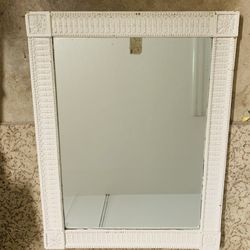 Vintage Old World Carved White Wood Wall Mirror 