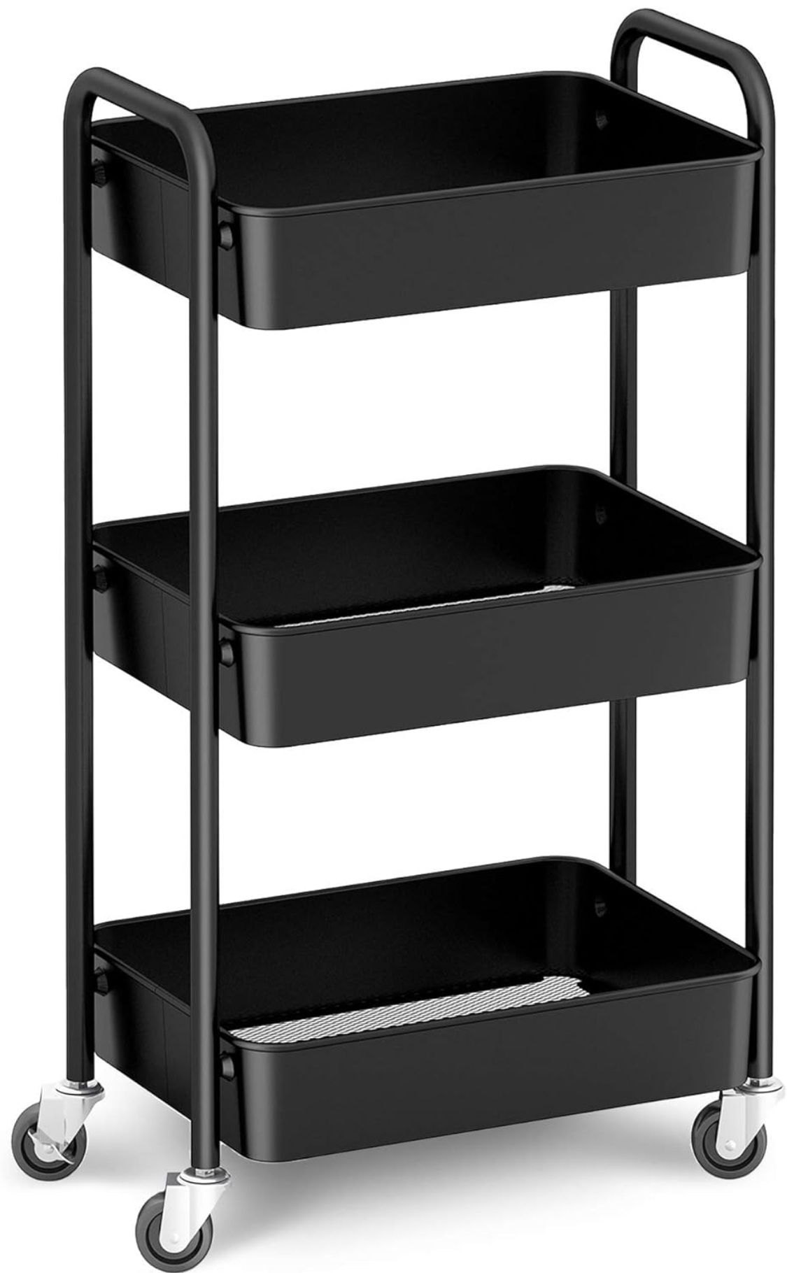 3-Tier Rolling Metal Storage Organizer - Mobile Utility Cart, Kitchen Cart with Caster Wheels