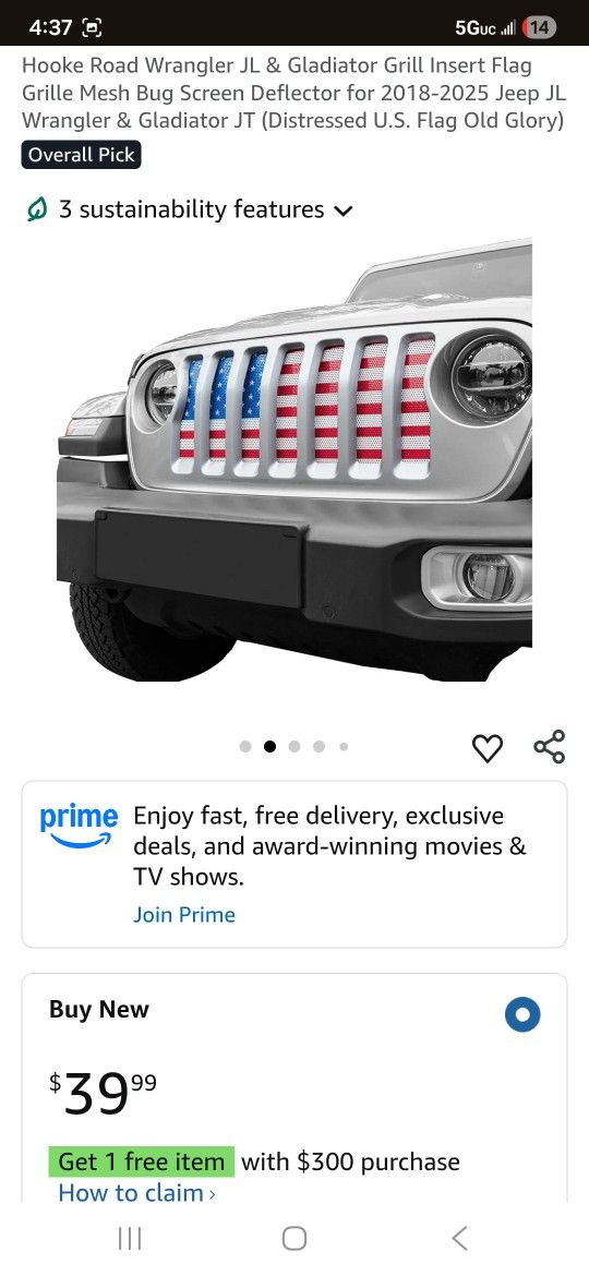 American Flag Insert For Jeep Wrangler (Metal)