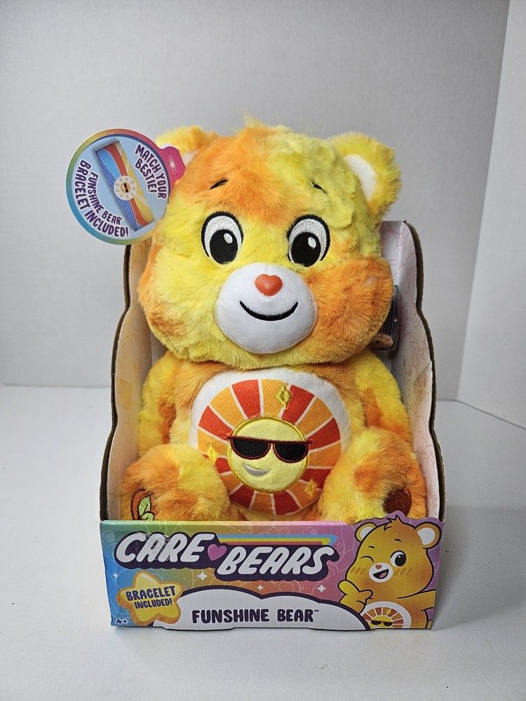 Care Bears 12" Funshine Bear Super Soft Material - Bracelet Included - New