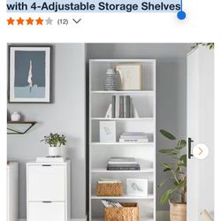 StyleWell Bromley 72 in. Tall White Engineered Wood 6-Shelf Bookcase, Standard Book Shelf with 4-Adjustable Storage Shelves