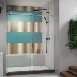 DreamLine Enigma-X 56 to 60 in. x 76 in. Sliding Frameless Shower Door in Polished Stainless Steel