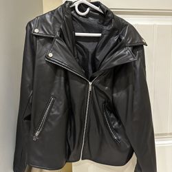 Faux Leather Jacket Black Size 1XL 