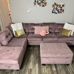 Pink Velvet Oversized Reversible (Left Or Right Chaise) Sectional Couch 