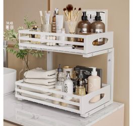 Under Sink Organizer, 2 Tier Under Sink Organizers and Storage, Adjustable Height, Slide out Metal Cabinet Organizers, Pull out Cabinet Storage Drawer