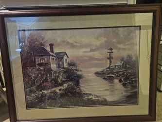 Lighthouse point wooden frame painting
