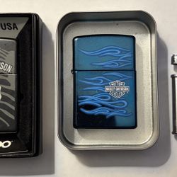 2 Zippo Harley Davidson Lighters and One Ronson Lighter