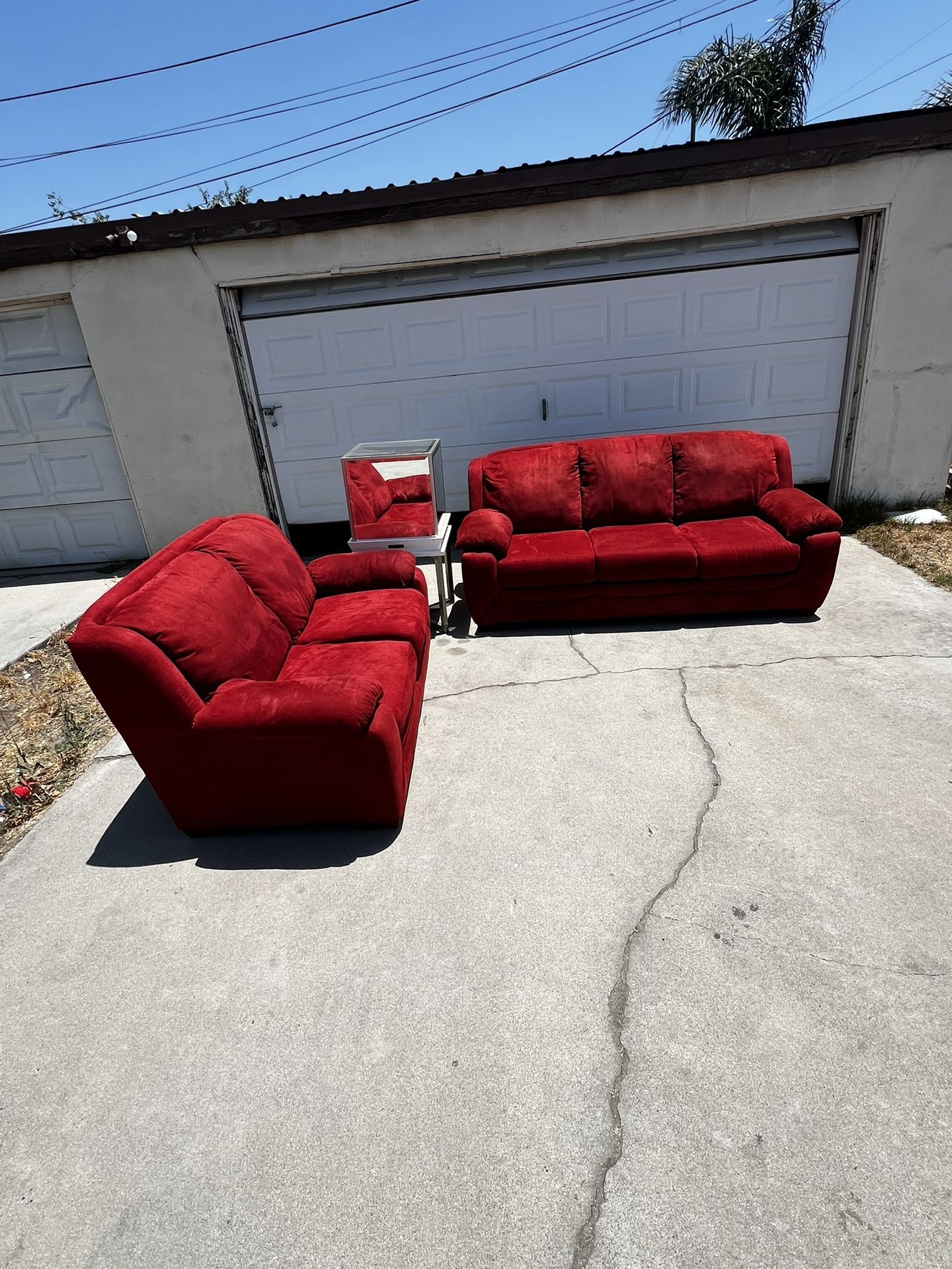 Red suede couch