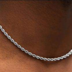 White Gold Plated 4MM Rope Chain 20in 