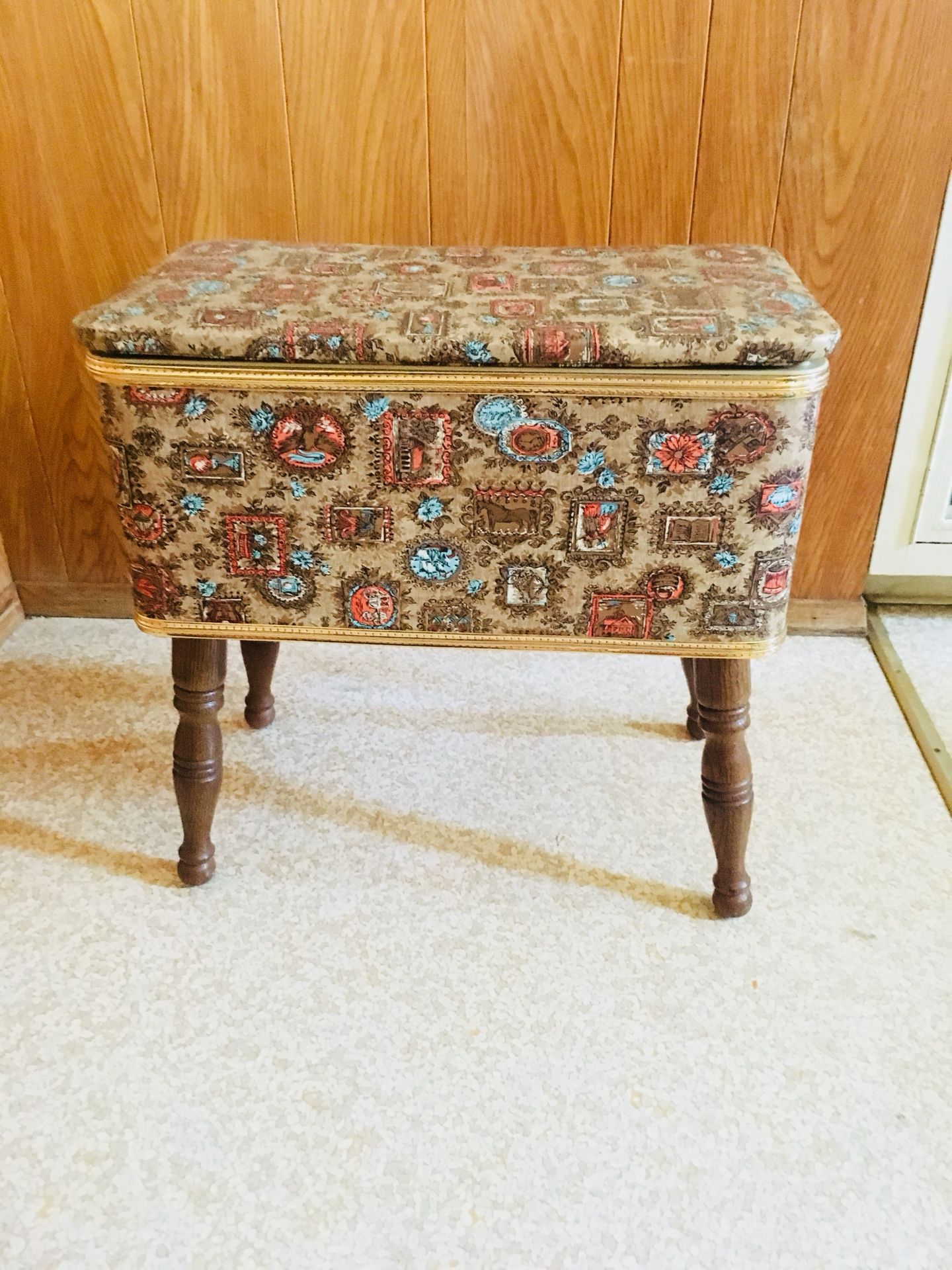 Vintage Mid-Century Burlington Basket Company Sewing Box with Legs